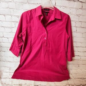 Fox Croft Non Iron Pink Fuschia Pop Over Tunic Split Hem Shaped Fit Top Size 12